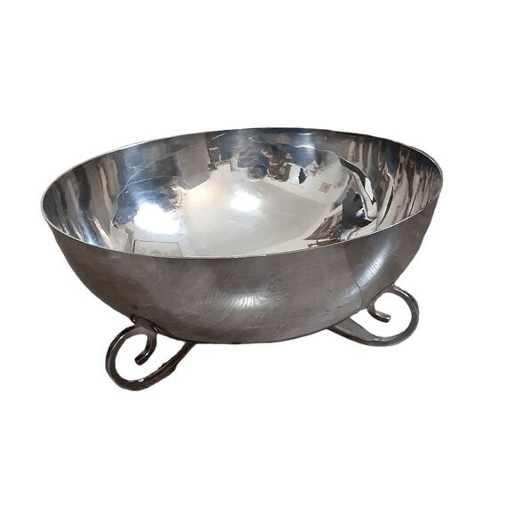 Modernist Fisher vintage silverplate large trophy bowl 10X5 swirled legs elegant - Picture 3 of 4